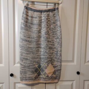 Midnight Blues Women's Grey Argyle Knit Pullover Midi Pencil Skirt Size L
